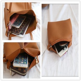 Women PU Leather Handbag Set 4 Pcs Solid Tote Bag