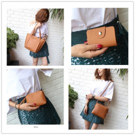 Women PU Leather Handbag Set 4 Pcs Solid Tote Bag