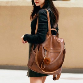 Women PU Leather Solid Casual Anti theft Backpack Shoulder Bag