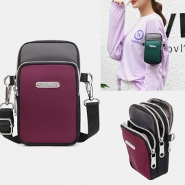 Women Patchwork Waterproof Multifunction Lightweight Multi-Layers Crossbody Bag Sports Phone Bag