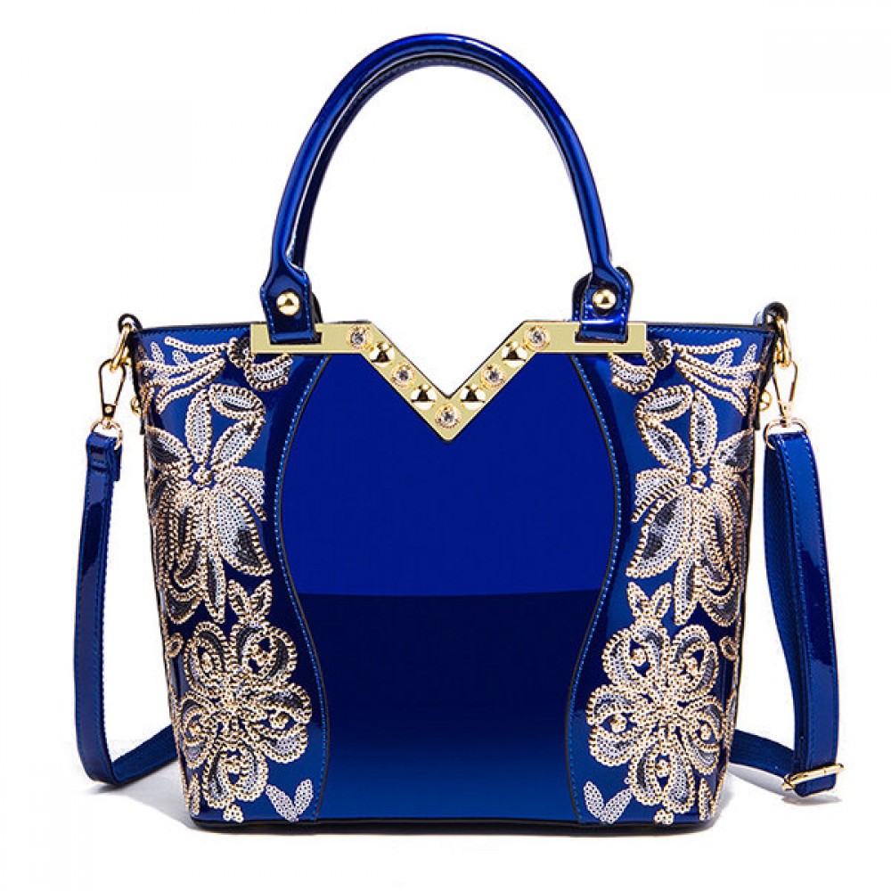 Women Patent Leather Handbag Large Capacity Sequin Casual Crossbody Bag