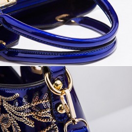 Women Patent Leather Handbag Large Capacity Sequin Casual Crossbody Bag