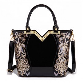 Women Patent Leather Handbag Large Capacity Sequin Casual Crossbody Bag