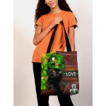 Women Polyester Cat Clover Happy St Patrick Day Pattern Print Handbag Shoulder Bag Tote