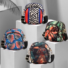 Women Printed Large Capacity Waterproof Multi-pocket Belt Bag Crossbody Bag