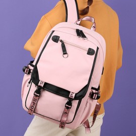 Women Printing USB Charging Large Capacity Backpack Student School Bag