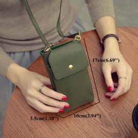 Women Pure Color PU Leather 5.5inch Phone Bag Wallet Crossbody Bag Purse