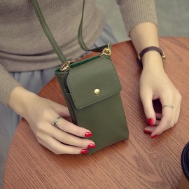 Women Pure Color PU Leather 5.5inch Phone Bag Wallet Crossbody Bag Purse