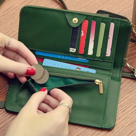 Women Pure Color PU Leather 5.5inch Phone Bag Wallet Crossbody Bag Purse