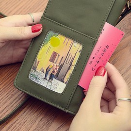 Women Pure Color PU Leather 5.5inch Phone Bag Wallet Crossbody Bag Purse