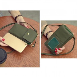 Women Pure Color PU Leather 5.5inch Phone Bag Wallet Crossbody Bag Purse