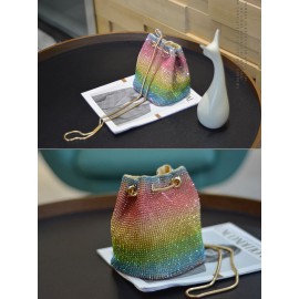 Women Rainbow Rhinestone Ombre Bucket Bag Crossbody Bag Tote