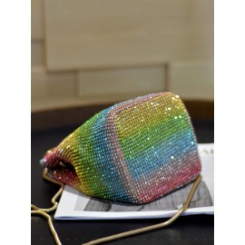 Women Rainbow Rhinestone Ombre Bucket Bag Crossbody Bag Tote