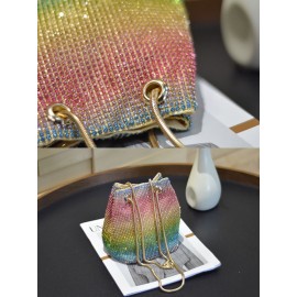 Women Rainbow Rhinestone Ombre Bucket Bag Crossbody Bag Tote