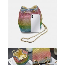 Women Rainbow Rhinestone Ombre Bucket Bag Crossbody Bag Tote