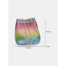 Women Rainbow Rhinestone Ombre Bucket Bag Crossbody Bag Tote