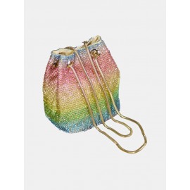 Women Rainbow Rhinestone Ombre Bucket Bag Crossbody Bag Tote