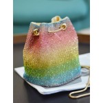 Women Rainbow Rhinestone Ombre Bucket Bag Crossbody Bag Tote