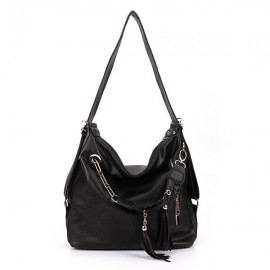Women Retro Chain PU Leather Tassel Pendant Handbag Backpack Shoulder Bag