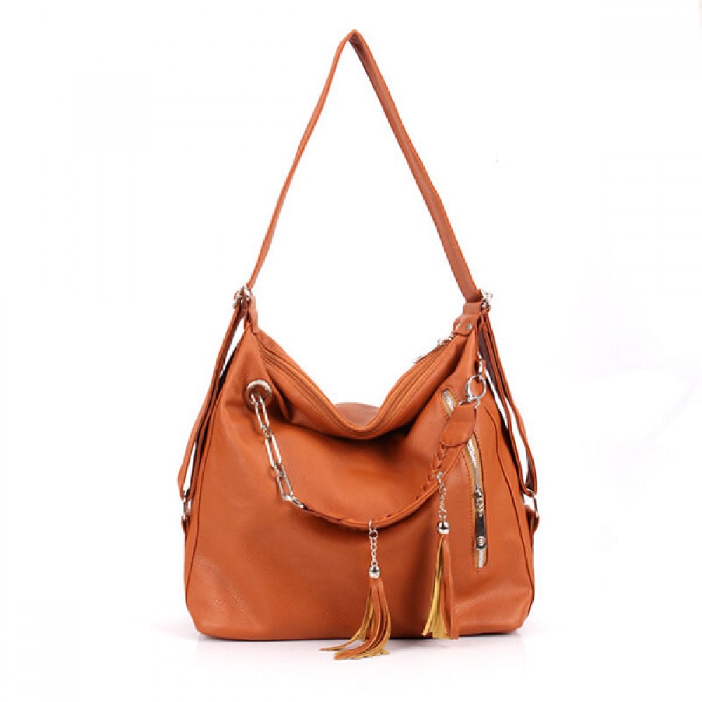 Women Retro Chain PU Leather Tassel Pendant Handbag Backpack Shoulder Bag