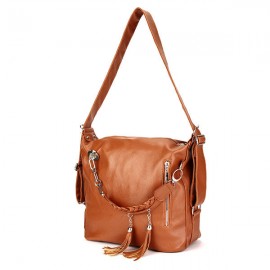 Women Retro Chain PU Leather Tassel Pendant Handbag Backpack Shoulder Bag