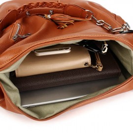 Women Retro Chain PU Leather Tassel Pendant Handbag Backpack Shoulder Bag