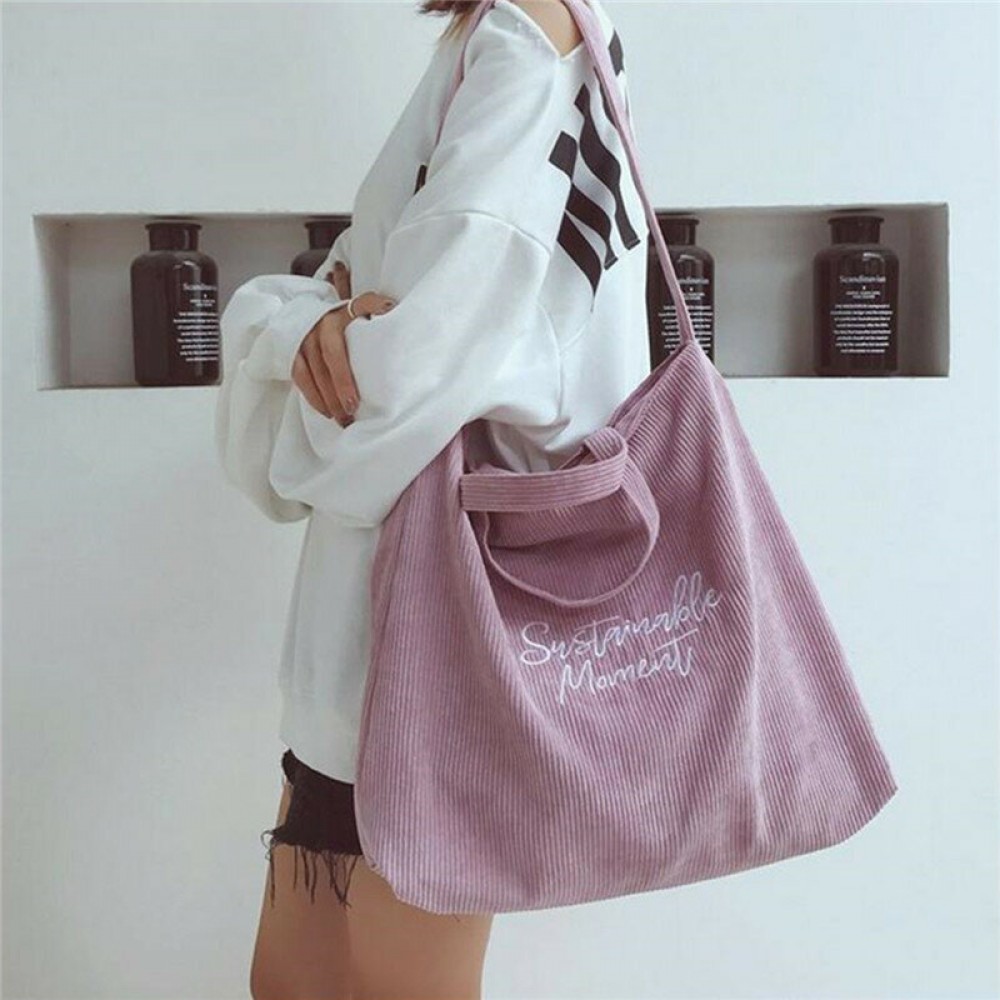 Women Retro Corduroy Zipper Tote Bag Handbag Shoulder Bag