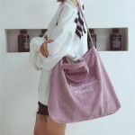 Women Retro Corduroy Zipper Tote Bag Handbag Shoulder Bag