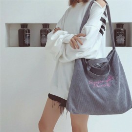 Women Retro Corduroy Zipper Tote Bag Handbag Shoulder Bag