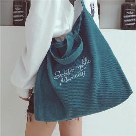 Women Retro Corduroy Zipper Tote Bag Handbag Shoulder Bag