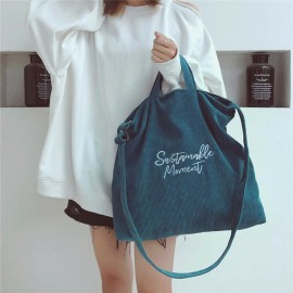 Women Retro Corduroy Zipper Tote Bag Handbag Shoulder Bag