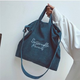 Women Retro Corduroy Zipper Tote Bag Handbag Shoulder Bag