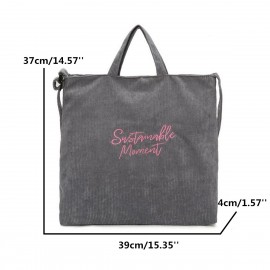 Women Retro Corduroy Zipper Tote Bag Handbag Shoulder Bag