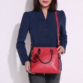 Women Retro Faux Leather Hangdbag Pure Color Large Capacity Korea Style Crossbody Bag
