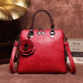 Women Retro Faux Leather Hangdbag Pure Color Large Capacity Korea Style Crossbody Bag