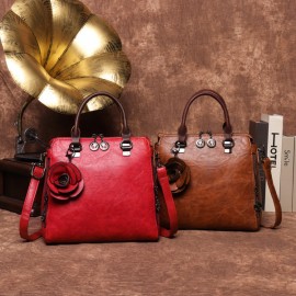 Women Retro Faux Leather Hangdbag Pure Color Large Capacity Korea Style Crossbody Bag