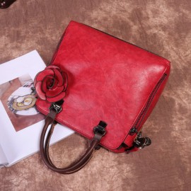 Women Retro Faux Leather Hangdbag Pure Color Large Capacity Korea Style Crossbody Bag