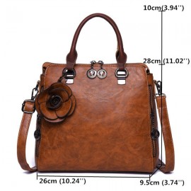 Women Retro Faux Leather Hangdbag Pure Color Large Capacity Korea Style Crossbody Bag