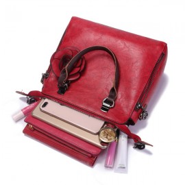 Women Retro Faux Leather Hangdbag Pure Color Large Capacity Korea Style Crossbody Bag