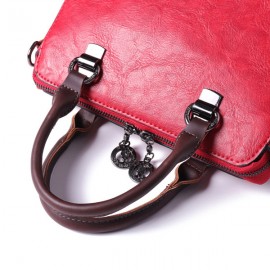 Women Retro Faux Leather Hangdbag Pure Color Large Capacity Korea Style Crossbody Bag