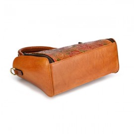 Women Retro Genuine Leather Handbag Hand Embossed Craft Flower Crossbody bag