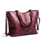 Women Retro Oil Wax Tote Bag Large Capacity Handbag Solid Leisure Crossbody Bag