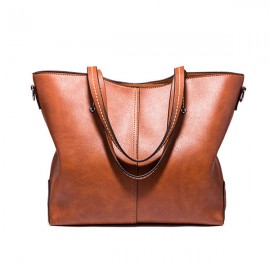 Women Retro Oil Wax Tote Bag Large Capacity Handbag Solid Leisure Crossbody Bag