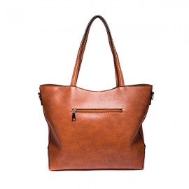 Women Retro Oil Wax Tote Bag Large Capacity Handbag Solid Leisure Crossbody Bag