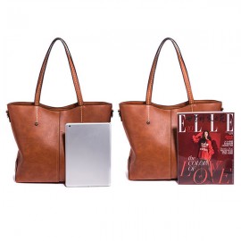 Women Retro Oil Wax Tote Bag Large Capacity Handbag Solid Leisure Crossbody Bag