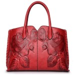 Women Retro PU Leather Handbag Embossed Peony Chinese Style Large Capacity Crossbody Bag