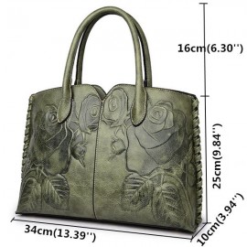 Women Retro PU Leather Handbag Embossed Peony Chinese Style Large Capacity Crossbody Bag