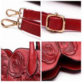 Women Retro PU Leather Handbag Embossed Peony Chinese Style Large Capacity Crossbody Bag