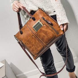 Women Retro Solid Tote Bags Dating Soft Leather Large Capacity Crossbody Bags