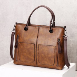 Women Retro Solid Tote Bags Dating Soft Leather Large Capacity Crossbody Bags